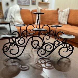 Wrought Iron 6 Pilar Candle Holder Centerpiece Black Metal Scrollwork Candelabra